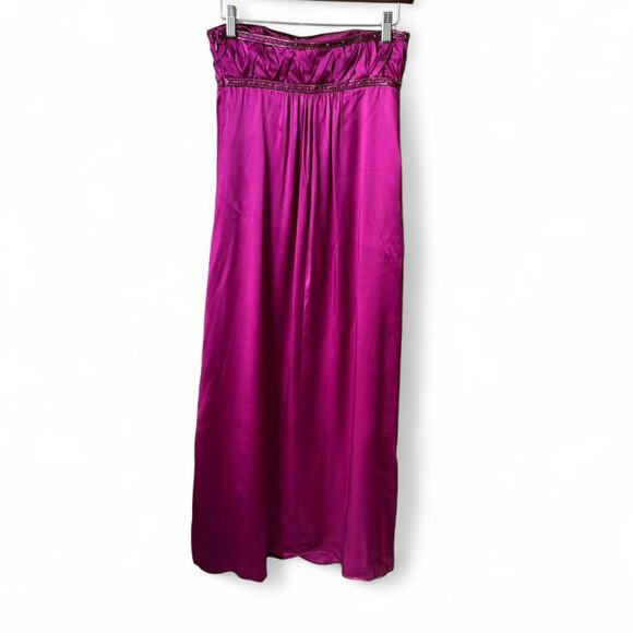 Laundry by Shelli Segal Magenta Satin Beaded Maxi Dress Strapless Size 0 - Picture 4 of 8